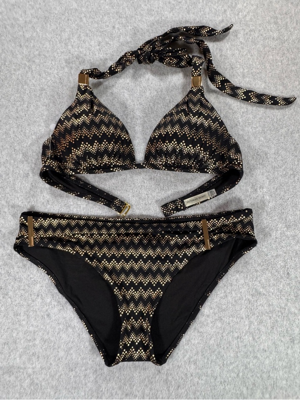 Victoria's Secret Black & Gold Zigzag Bikini Set M/L